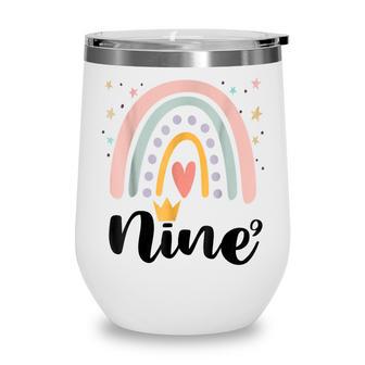 Nine Year Birthday Rainbow Party Family 9 Year Old V2 Wine Tumbler - Thegiftio UK