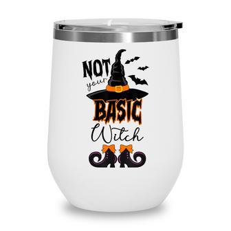 Not Your Basic Witch Halloween Costume Witch Bat Wine Tumbler - Seseable