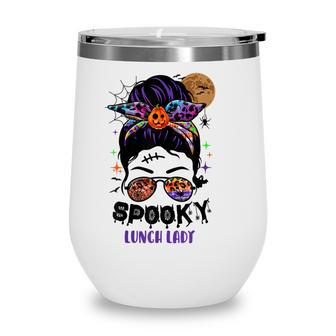 One Spooky Lunch Lady Sugar Skull Pumpkin Halloween Women Wine Tumbler - Thegiftio UK