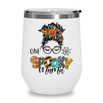 One Spooky Mama For Halloween Messy Bun Mom Monster Bleached Wine Tumbler - Seseable