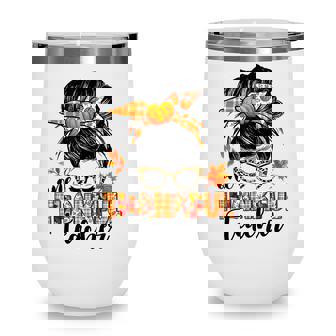 One Thankful Teacher Messy Bun Fall Autumn Thanksgiving V3 Wine Tumbler - Thegiftio