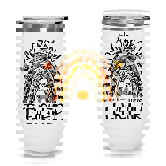 One Thankful Teacher Thanksgiving Rainbow Leopard Fall V5 Wine Tumbler - Thegiftio