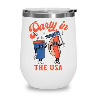 Party In The Usa Hot Dog Kids Funny Fourth Of July Wine Tumbler - Seseable