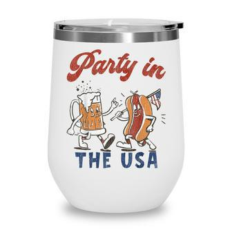 Party In The Usa Hot Dog Love Usa Funny Fourth Of July Wine Tumbler - Seseable