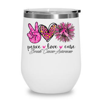 Peace Love Cure Pink Sunflower Leopard Heart Breast Cancer Wine Tumbler - Thegiftio UK
