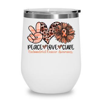 Peace Love Cure Sunflower Peach Ribbon Endometrial Cancer Wine Tumbler - Thegiftio UK