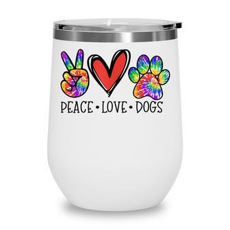 Peace Love Dogs Paws Tie Dye Rainbow Animal Rescue Womens Wine Tumbler - Thegiftio UK