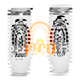 Picu Nurse Rainbow Halloween Pumpkin Pediatric Icu Nursing Wine Tumbler - Thegiftio