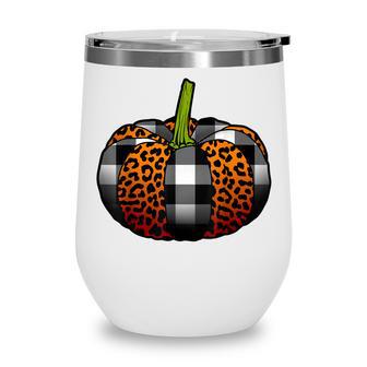 Plaid Pumpkin Leopard Buffalo Check Pumpkin Fall Halloween Wine Tumbler - Seseable