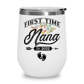 Pregnancy Announcement First Time Nana Est2022 Floral Wine Tumbler - Thegiftio UK
