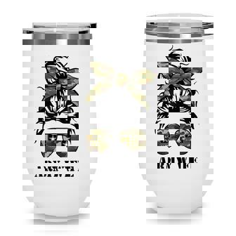 Proud Army Wife Messy Bun Hair Camouflage Bandana Sunglasses Wine Tumbler - Thegiftio UK