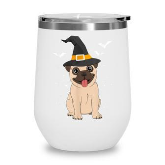 Pug Witch Halloween Dog Puppy Outfit Costume Trick Or Treat Wine Tumbler - Seseable