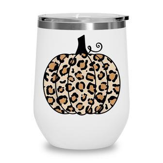 Pumpkin Leopard Print Thanksgiving Fall For Women N Girls V4 Wine Tumbler - Thegiftio UK