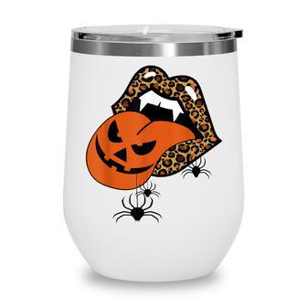 Pumpkin Tongue Out Vampire Leopard Lips Spider Halloween Wine Tumbler - Seseable