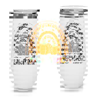 Rainbow Leopard Trick Or Teach Pumpkin Teacher Halloween Wine Tumbler - Thegiftio
