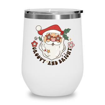Retro Christmas Groovy And Bright Santa Wine Tumbler - Seseable