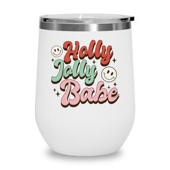 Retro Christmas Holly Jolly Babe Smiley Face Vintage Christmas Wine Tumbler | Seseable CA