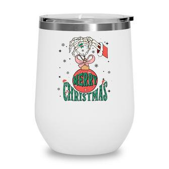 Retro Christmas Skeleton Hand Merry Christmas Gift Wine Tumbler | Seseable CA