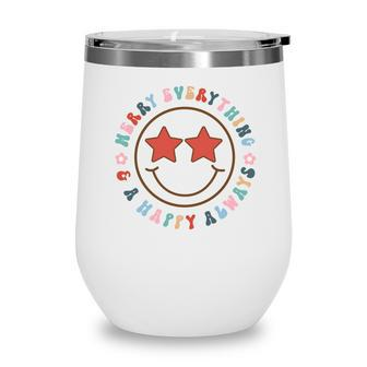 Retro Christmas Smiley Face Merry Everything Wine Tumbler | Seseable CA