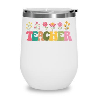 Retro Groovy Flower Teacher Men Women Wine Tumbler - Thegiftio UK