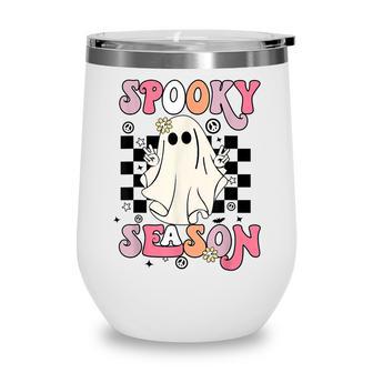 Retro Hippie Halloween Cute Ghost Spooky Season Women Kids V2 Wine Tumbler - Thegiftio UK