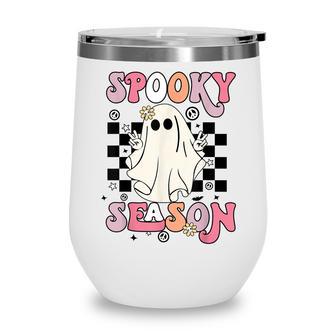 Retro Hippie Halloween Cute Ghost Spooky Season Women Kids Wine Tumbler - Thegiftio UK