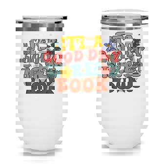 Retro Its A Good Day To Read Book Groovy Hippie Daisy Wine Tumbler - Thegiftio