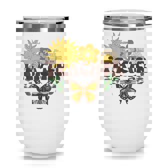 Retro Sunshine Teacher Flower Butterfly Wine Tumbler - Thegiftio