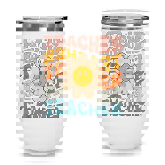 Retro Teacher Daisy Colorful - Elementary School Teacher Wine Tumbler - Thegiftio
