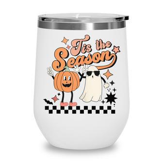 Retro Tis The Season Pumpkin And Ghost Halloween Party Wine Tumbler - Thegiftio UK
