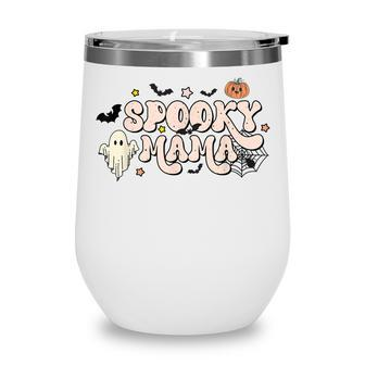 Retro Vintage Spooky Mama One Thankful Mama Funny Halloween V2 Wine Tumbler - Seseable
