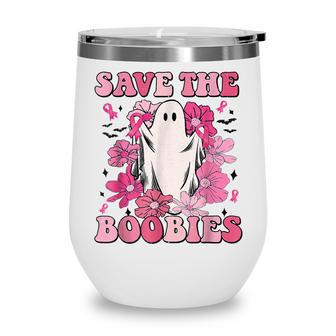 Save The Boobies Pink Ghost Women Breast Cancer Halloween Wine Tumbler - Thegiftio UK