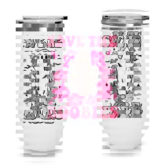 Save The Boobies Pink Ghost Women Breast Cancer Halloween Wine Tumbler - Thegiftio