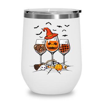 Scary Leopard Pumpkin Witch Plaid Wine Glass Halloween V2 Wine Tumbler | Seseable UK