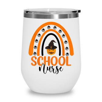 School Nurse Spooky Halloween Pumpkin Rainbow Nursing Wine Tumbler - Thegiftio UK