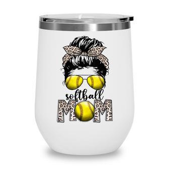 Softball Mom Life Leopard Messy Bun Game Day Gifts Wine Tumbler - Thegiftio UK