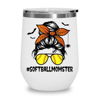 Softball Momster For Women Halloween Mom Messy Bun Wine Tumbler - Seseable