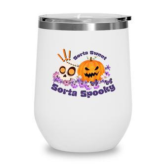 Sorta Sweet Sorta Spooky Halloween Pumpkin Skull Wine Tumbler - Seseable