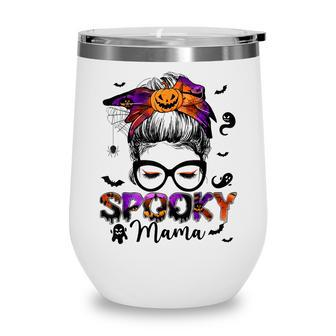 Spooky Mama Messy Bun Halloween Jack O Lantern Mom Wine Tumbler - Seseable