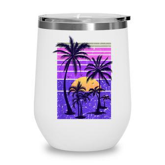 Summer Vintage Paradise Vacation Sunset Palm Retro Tropical  Wine Tumbler