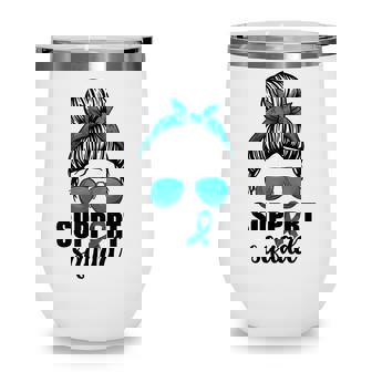 Support Squad For Women Ovarian Cancer Messy Bun Wine Tumbler - Thegiftio