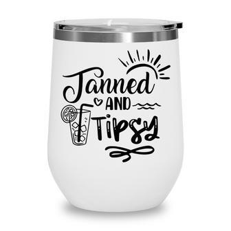 Tanned & Tipsy Hello Summer Vibes Beach Vacay Summertime Wine Tumbler - Seseable