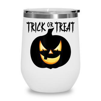 Trick Or Treat Scary Lit Pumpkin Halloween Wine Tumbler - Seseable