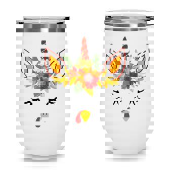 Turkey Unicorn Face Flower Thanksgiving Pilgrim Girls Kids V2 Wine Tumbler - Thegiftio UK