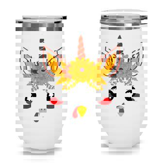Turkey Unicorn Face Flower Thanksgiving Pilgrim Girls Kids Wine Tumbler - Thegiftio UK