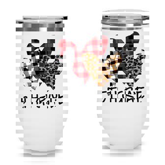 Valentines Day Leopard 5Th Grade Teacher Buffalo Plaid Wine Tumbler - Thegiftio