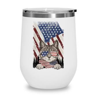 Vintage American Flag Cat Dad Mom Cat Lover 4Th Of July Wine Tumbler - Thegiftio UK
