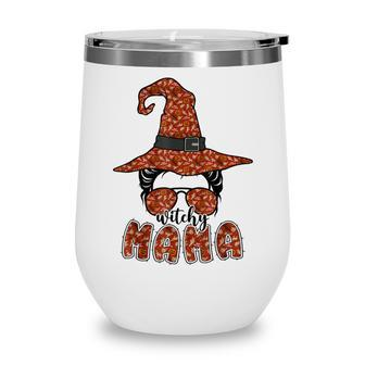 Witchy Mama Halloween Messy Bun Witch Mom Spooky Women Wine Tumbler - Seseable