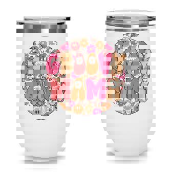 Womens Groovy Mama Hippie Retro Daisy Flower Smile Face Wine Tumbler - Thegiftio