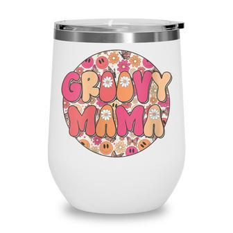 Womens Groovy Mama Hippie Retro Daisy Flower Smile Face Wine Tumbler - Thegiftio UK